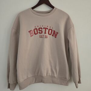 Beige 'Boston' Graphic Crewneck Sweatshirt